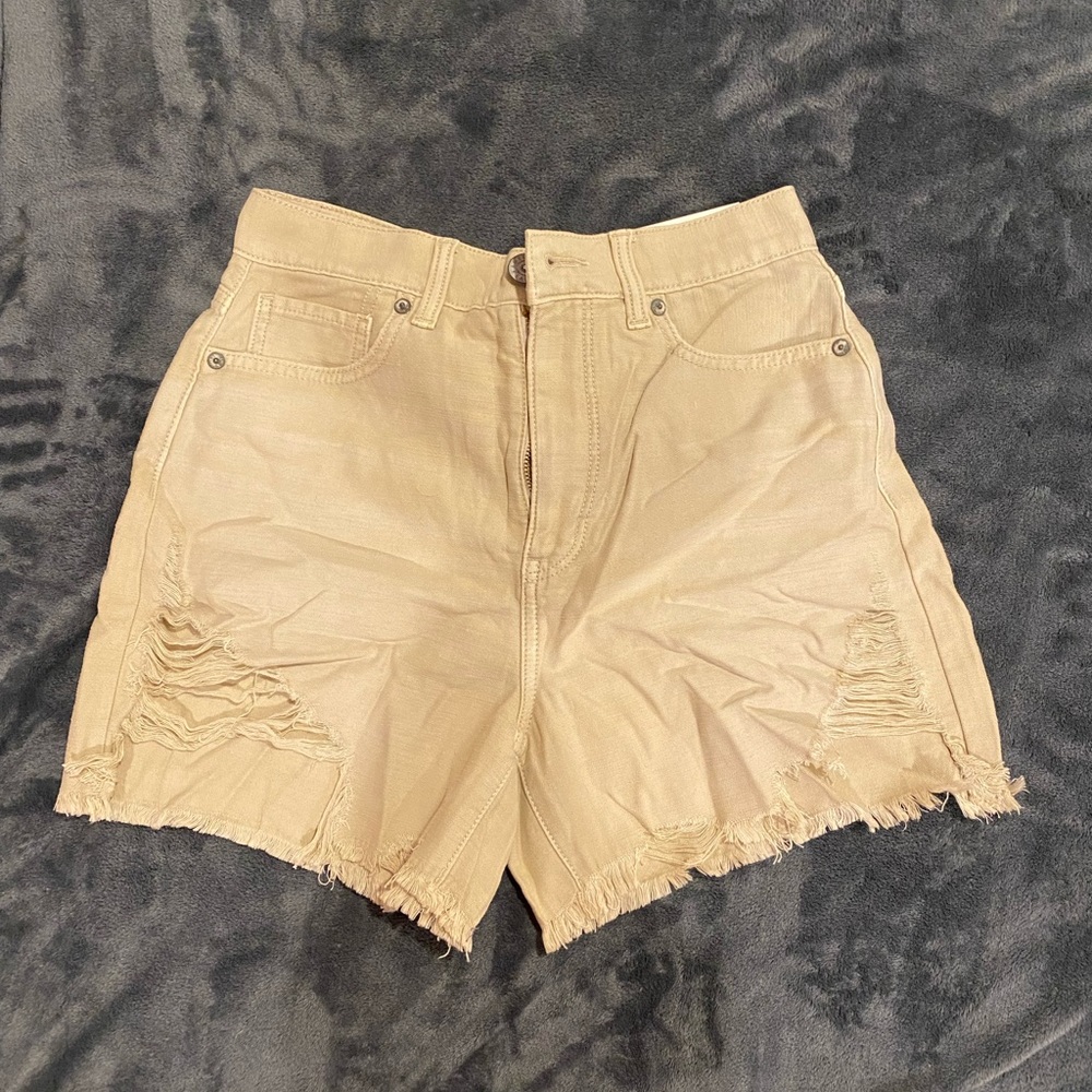 beige high rise mom shorts